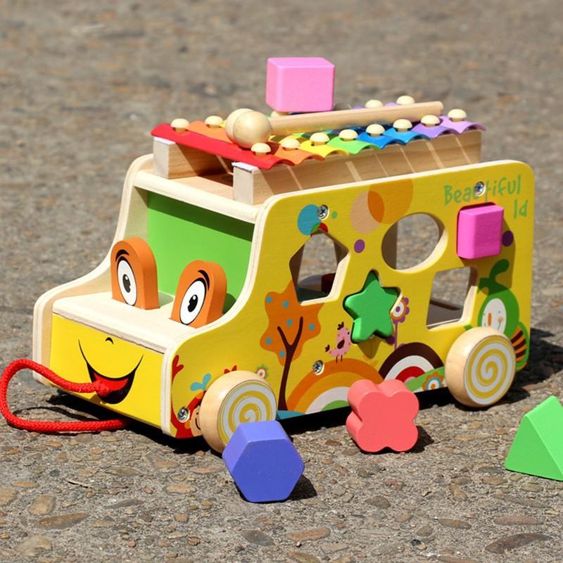 Cartoon Wooden Animal Geometric Shape Matching Trailer Toy