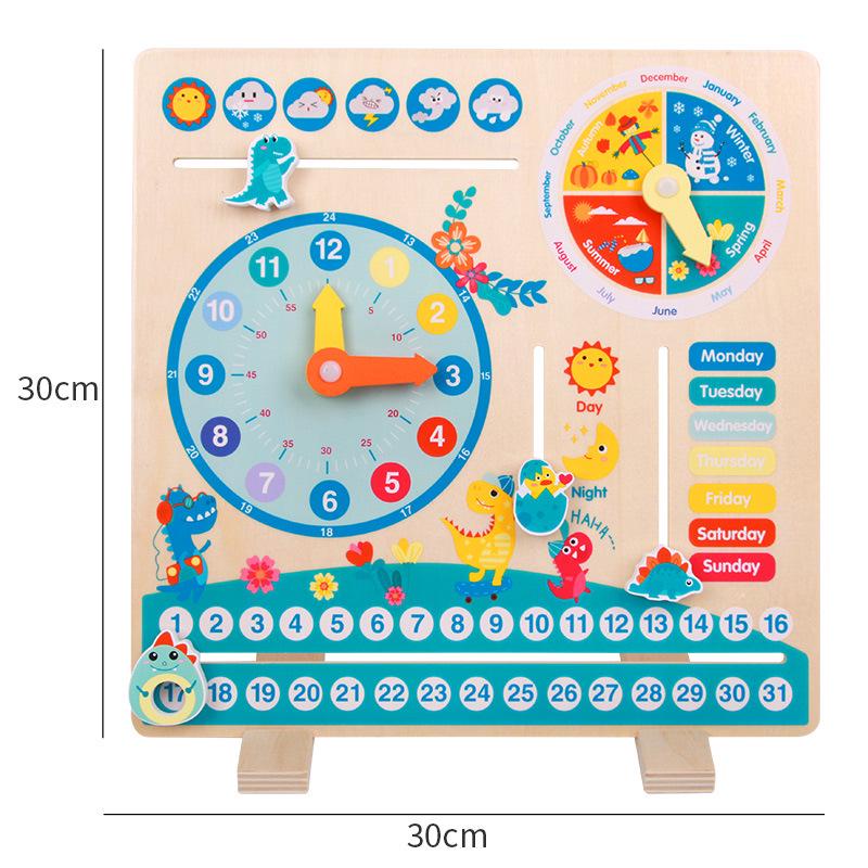 Children's Wooden Calendar Clock: Educational Toy for Learning Weather, Seasons, Days & Time