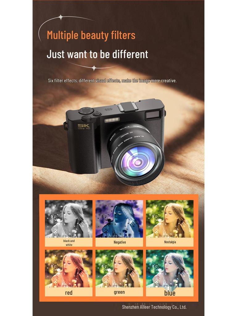 5K WiFi Dual Camera: Front & Rear 64MP Entry-Level Digital Camcorder