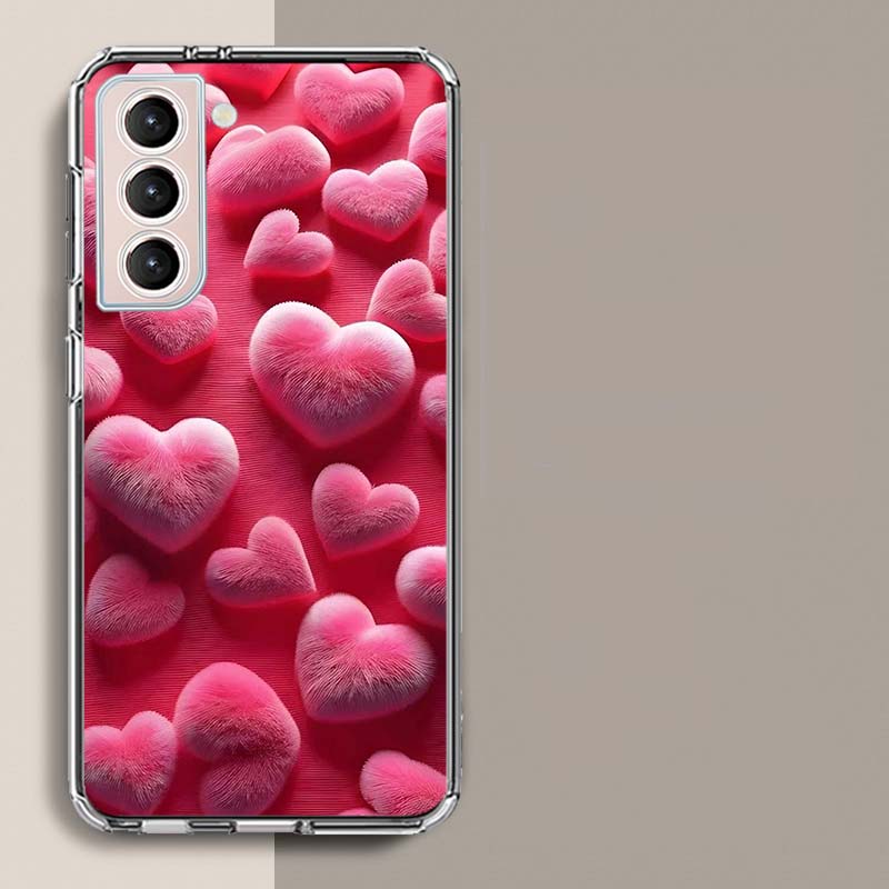 Furry Heart Phone Case For Samsung Galaxy S25 Edge S24 S23 FE S21 S20 S10 Plus S22 S26 Ultra Cover Clear Cases TPU Capa Shell Co