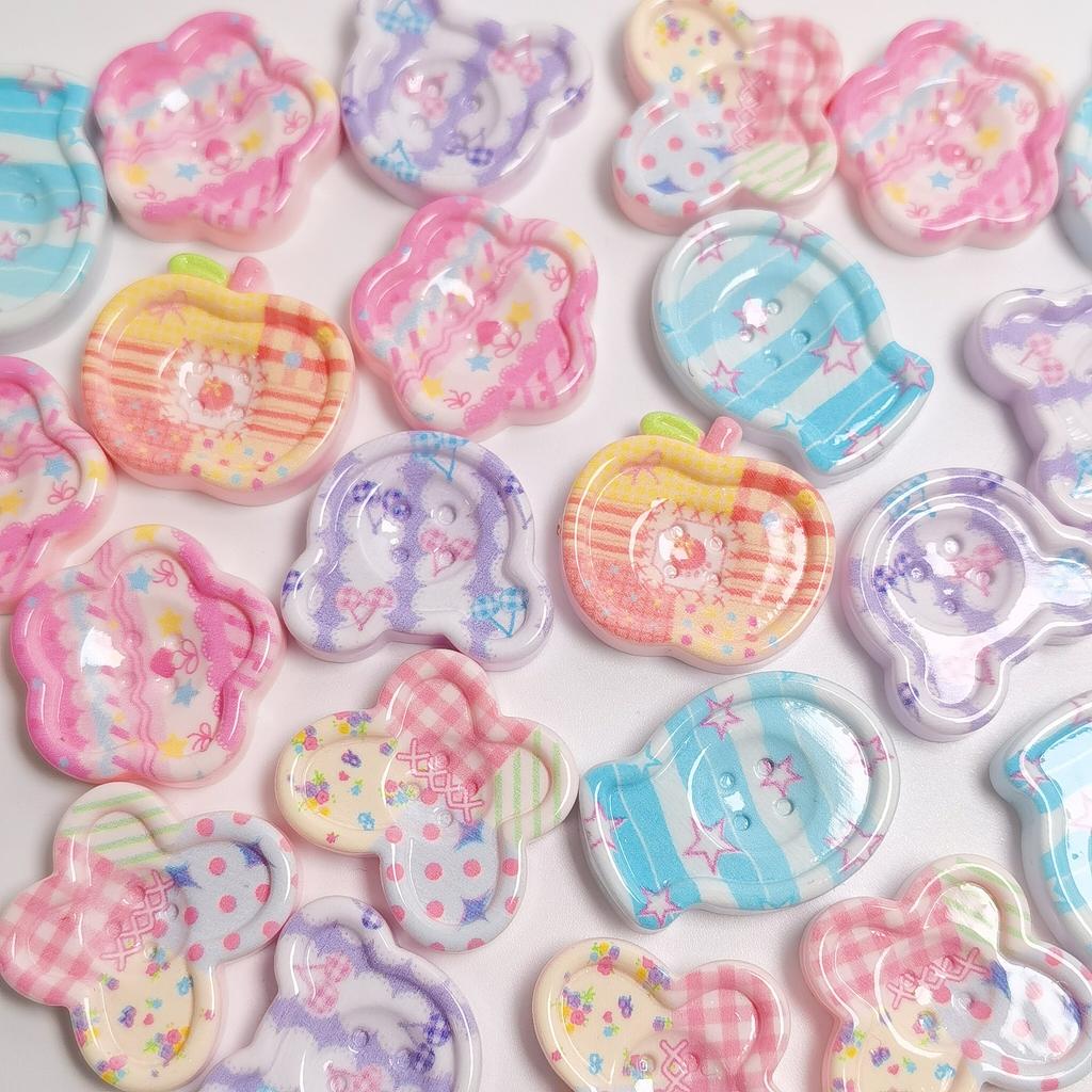 100pcs Kawaii Print Button Resin Charms Cute Flower Bear Cabochons for Scrapbooking