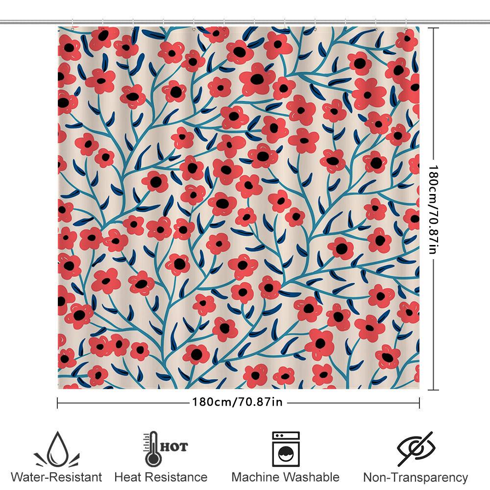 Modern Floral Shower Curtain Waterproof Fabric Bathroom Decor Customizable Size