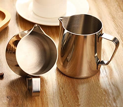 1 Pack Milk Frothing Pitcher, 350ml & 600ml Espresso Steaming Pitcher, Stainless Steel Milk Frother Steamer Cup, with Free Lace Needles