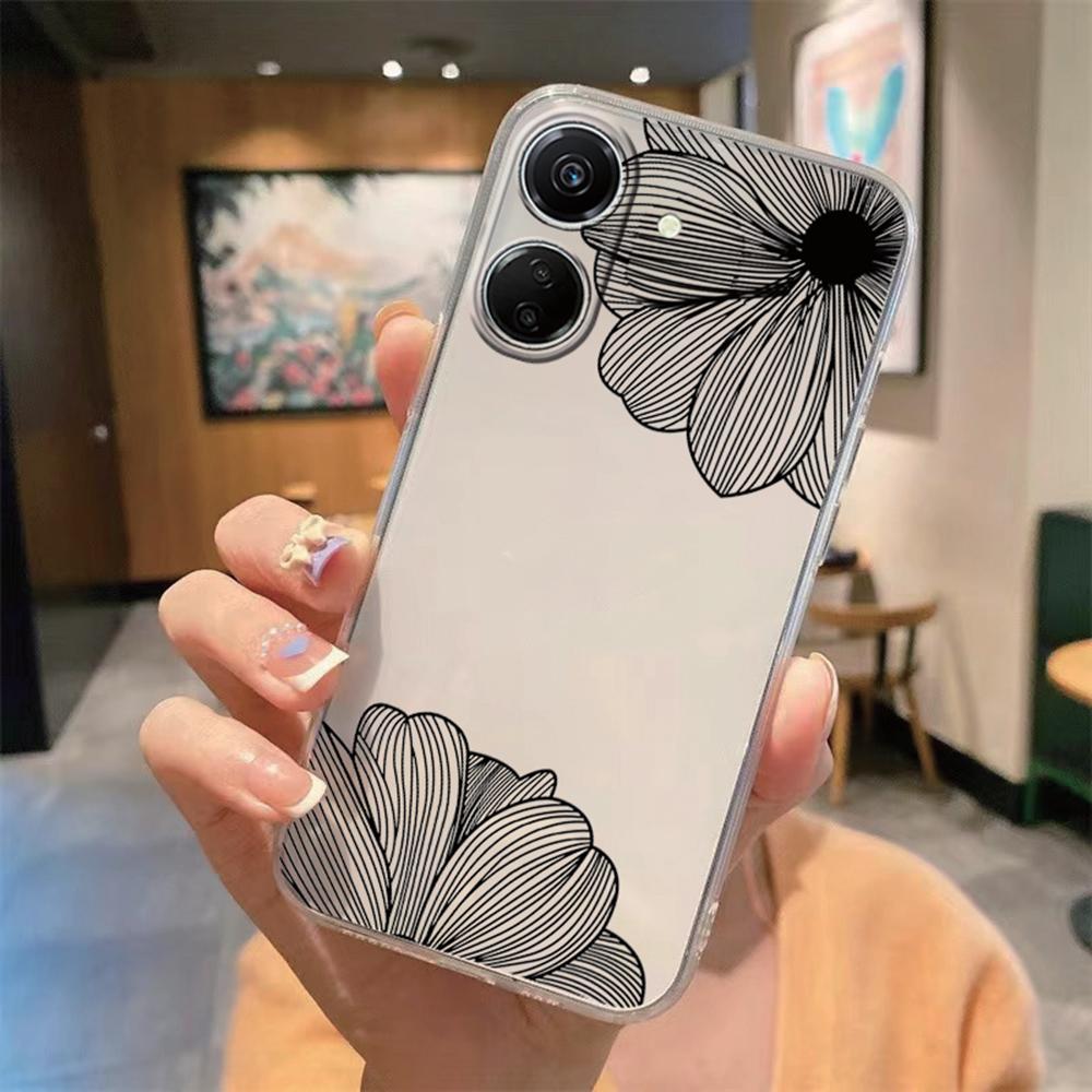 Romantic White Lace Phone Case For Xiaomi Redmi 13C 13 Note 13 12 11 10 8 Pro 10 9C 9A 10C 12C Flower Clear Transparent Cover