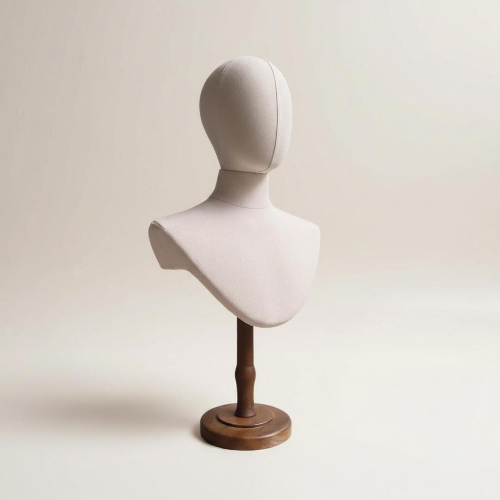 Mannequin Bust with Wooden Base Elegant Hairpiece Display Stand Lightweight