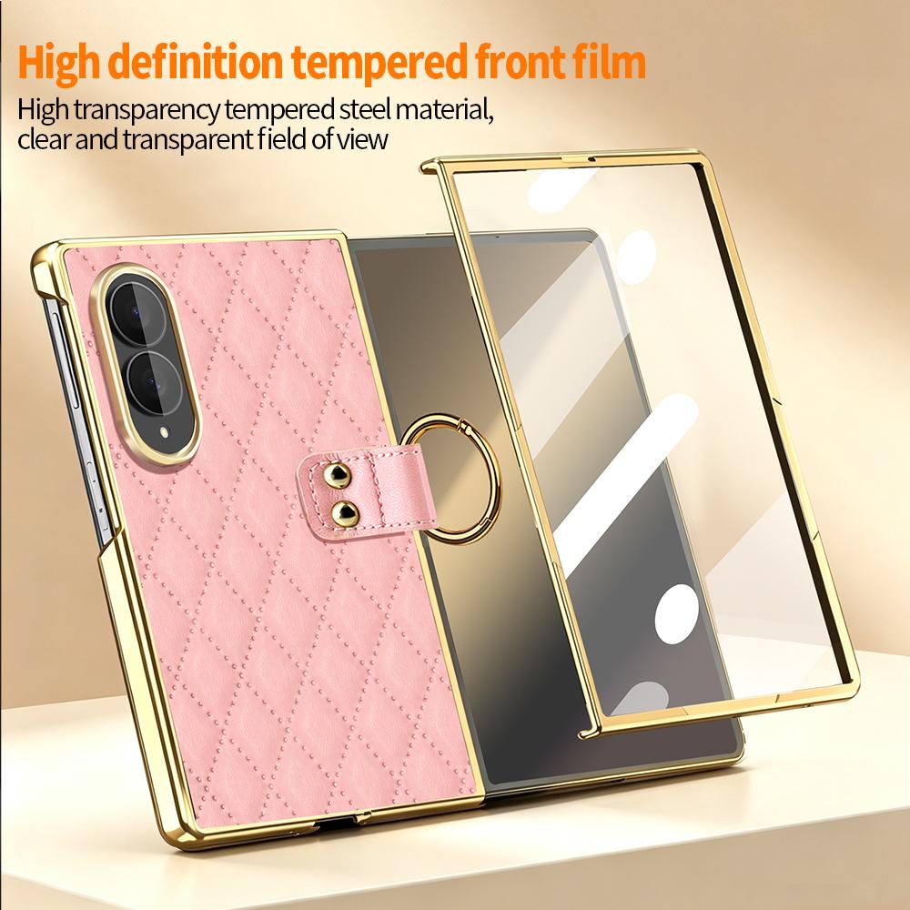 Luxury PU Leather Phone Case for Samsung Galaxy Z Fold 8 Ultra 7/ 6/5/4/8 with Tempered Glass And Finger Ring - Z Fold 8 Design3