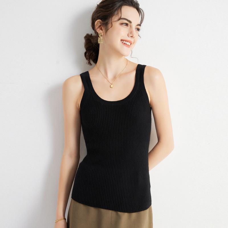 Women's 100% Pure Cashmere Round Neck Ribbed Slim Fit Camisole - Autumn/Winter Innerwear Vest