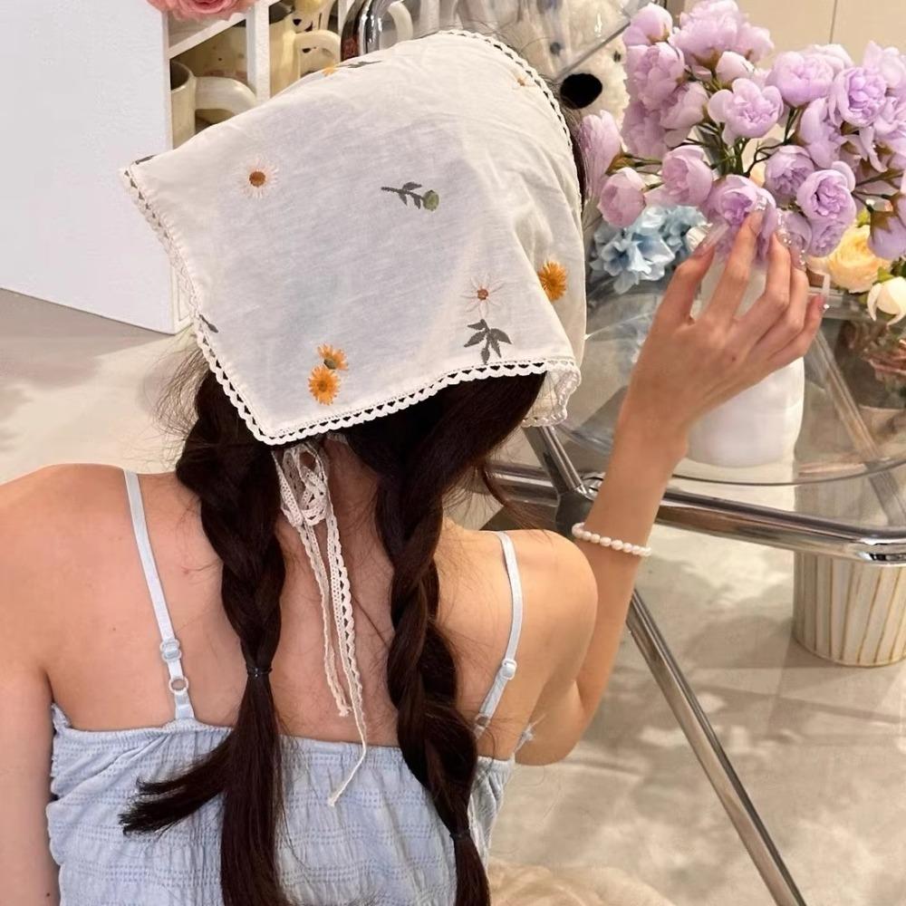 French Style Triangle Scarf Small Flowers Headbands New Hair Bands  for Women Girls
