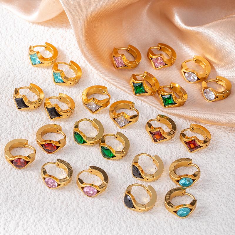 Elegante Wassertropfen Lila Zirkon Rhombus Titanstahl Ohrringe - Damen Hochwertige Nicht-verblassende Herzstecker