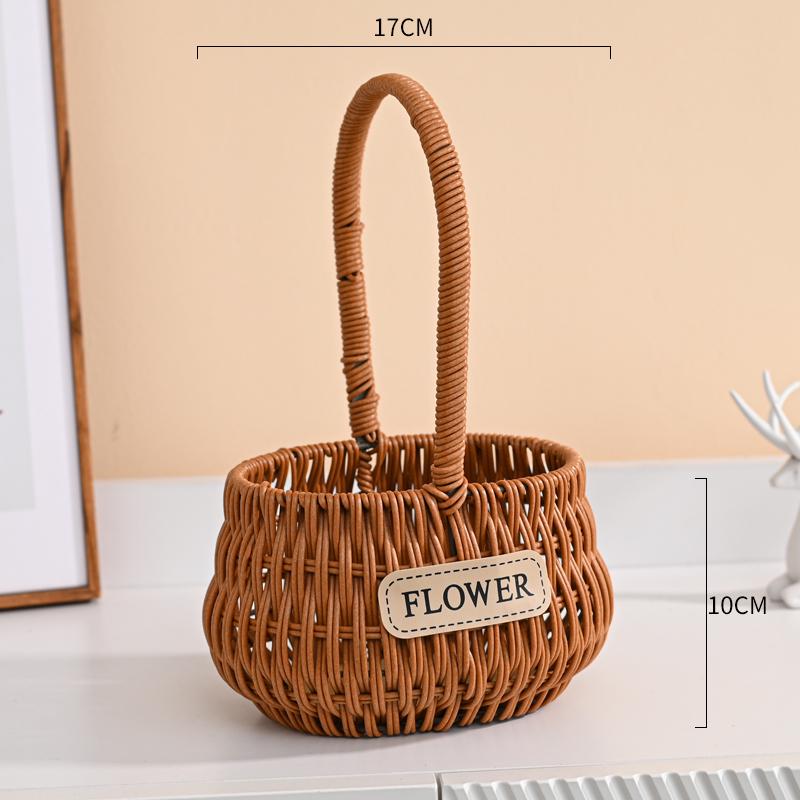Handheld Flower Basket for Fresh & Dried Flowers, Woven with Willow, Rattan & Straw - Perfect for Flower Arrangement or Picnic