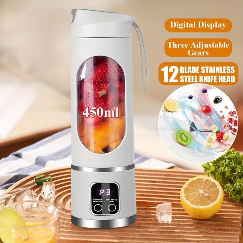 Portable USB-Rechargeable Blender & Juicer - Easy Clean, Perfect for Fruit & Vegetable Drinks, 12 Blades, Dual Motors/10 Blades, Single Motor.
