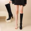 Krazing Pot Cow Split Skin Round Toe Thick High Heels Knight Boots Size 46 Size 45 Slip On Plus Size Women Metal Buckle Thigh High Boots
