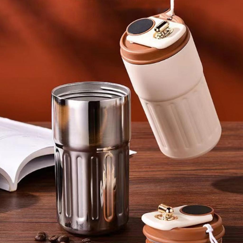 Vakuum-Thermobecher mit Temperaturanzeige, 450 ml, Edelstahl-Isolierbecher für Heißgetränke, auslaufsicherer Deckel, leicht zu reinigen, tragbarer Reisekaffee