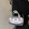 Mini- Bowlingtasche mit Pünktchenmuster und Vichy-Rüschenbesatz Niedliche Blumenverzierung Vielseitiger oberer Griff und Umhängetasche Süße Tasche für Pendler