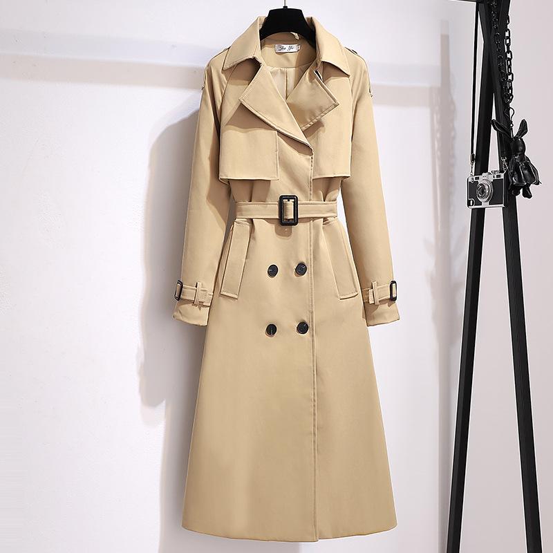 

Пальто-тренч цвета хаки, женская осенняя новая корейская версия, свободный британский стиль, среднее и длинное двубортное пальто темперамент 3XL хаки