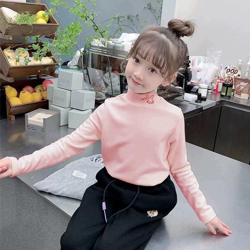 Unisex Kids' Slim-Fit Half-High Collar Fleece Long-Sleeve T-Shirt for Autumn/Winter (2025)