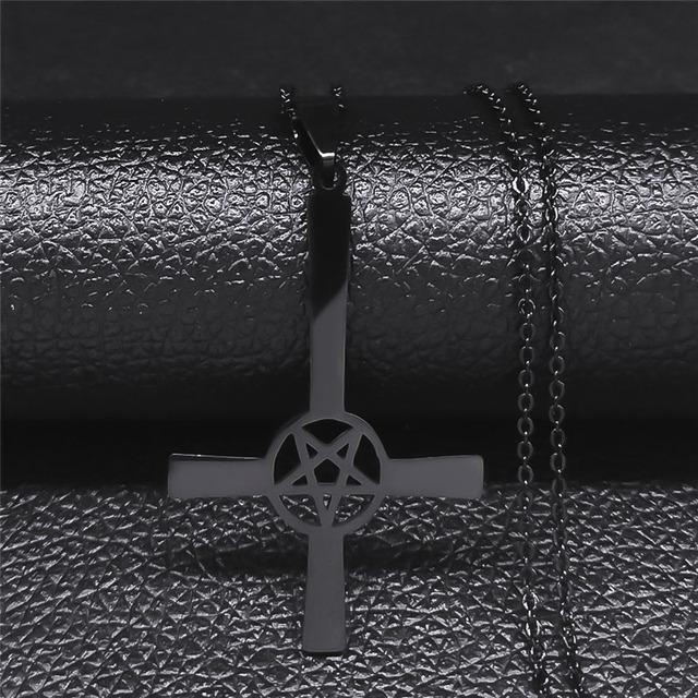 Inverted Cross Occult Pentagram Necklace Upside Down Cross Gothic Satan Necklaces Lucifer Satanic Jewelry Cruz Invertida
