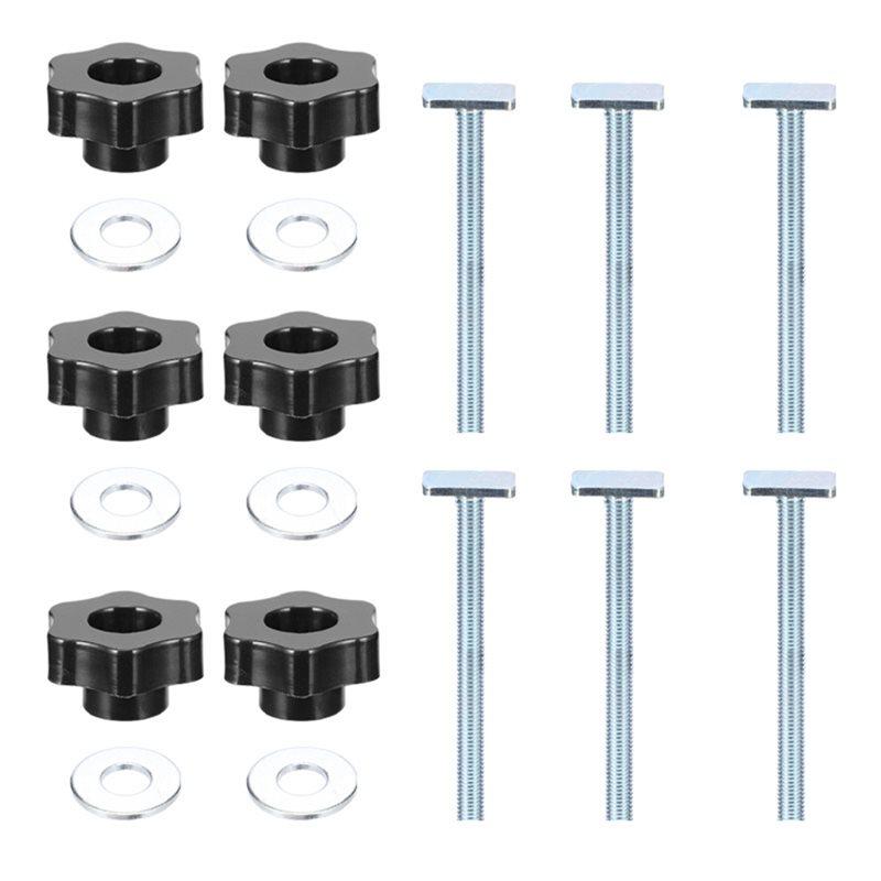 

SHGO-Handle T-Slot Slider Miter T-Track Jig Screw Fixture For Table Saw Router Chute Rail 6 Set- DIY Woodworking Bench Tool