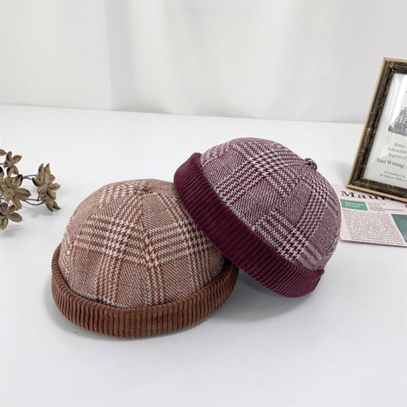 Women s Thick Beanie Bone Check Watch Cap Hat C6553_Black