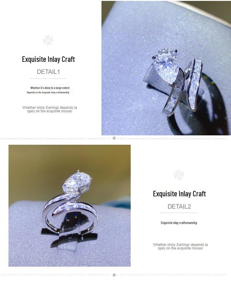 3 Carat Moissanite Water Drop Twisted Ring in D Color, New Arrival for Women, European and American Style.