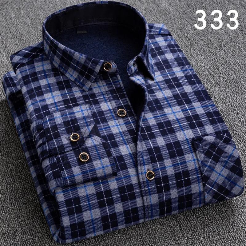 Men's Thickened Fleece Lined Long Sleeve Shirt Warm Slim Fit Plaid Casual Fashion Winter Shirt No Ironing Required Male Apparel