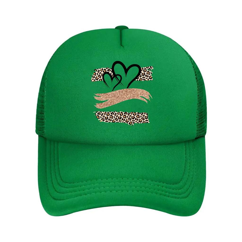 Double Heart Leopard Glitter Mesh Baseball Cap Hip Hop