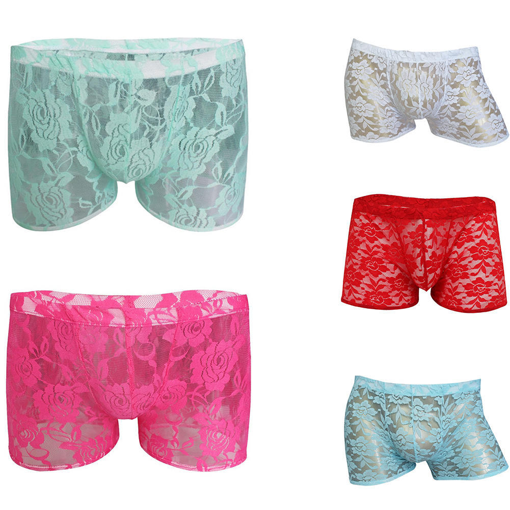 Men Hollow Lace Mesh See Through Underwear Panties