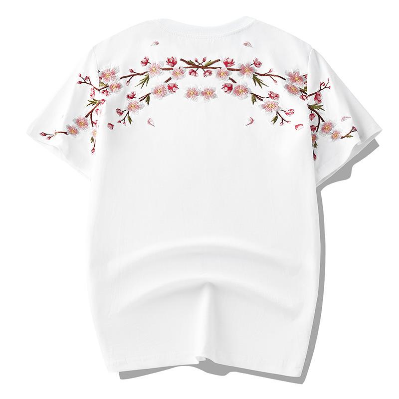 

Youthful Chinese-Style Loose-Fit Plum Blossom T-Shirt Summer Embroidered Short-Sleeve Top 3XL білий