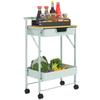 Auxiliary Cart with Wheels of 2 Levels with Drawer Countertop and Grid Basket for Bedroom Bathroom Kitchen Light Green