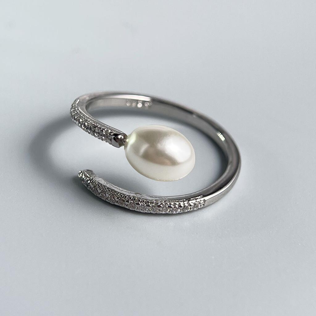 925 Sterling Silver Rings for Women Couple Minimalist Sparckling Pearl Ring Fine CZ Jewelry Birthday Gift Prevent Allergy