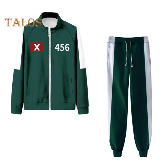 2 Pcs/Set Children Sweatshirt Pants Suit Cosplay Costume Contrast Color Lapel Zip-up Jacket Drawstring Elastic Waist Trousers Game Wooden Man Role