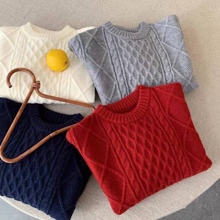 Kids Thick Solid Knit Sweater for Boys and Girls Winter Warm Base Layer