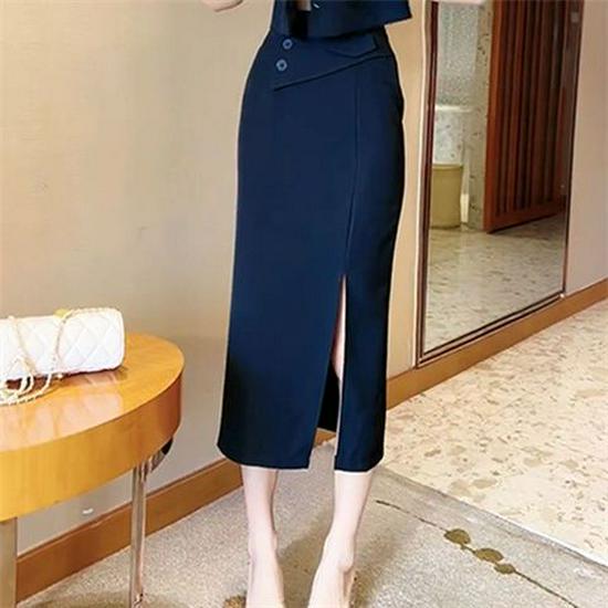 

Summer Elegant Two-Piece Set: Short Jacket & Slit Pencil Skirt for Women M [For up to 52.5 kg]