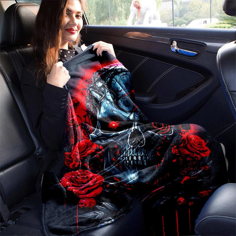 1pc Skull Printing Lightweight Flannel Blanket, Comfortable and Warm Blanket, for Camping Sofa Bed and Couch Office, Gift