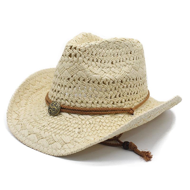 Western Cowboy Hat Hollow Lafite Straw Hat Men'S And Women'S Summer Beach Jazz Hat Knight Big Brim Sun Hat