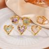 INS Style Colored Stones Stainless Steel Women's Ring Gold Color Anti Fading Heart Ring New Wedding Jewelry Vacation Accessories
