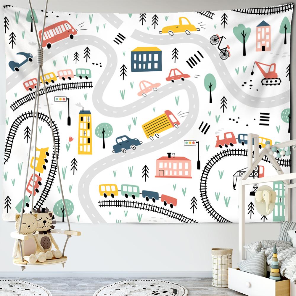 Kreslený Vlak Zvíře Gobelín Nástěnný Závěs Kawaii Roztomilý Boho Umění Minimalistický Hippie Dívka Dormitoř Dětský Pokoj Dekor Tkanina