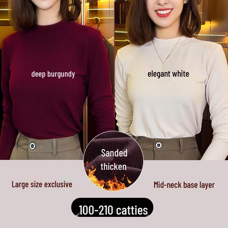 Women's German Velvet Half Turtleneck Long Sleeve Thickened Bottoming Shirt - Slim Fit, Plus Size, Warm Autumn & Winter Top