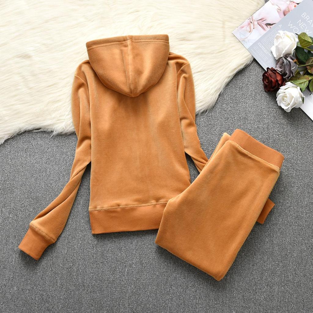 Women's Velvet Casual Sportswear Set: Solid Color Cardigan Hoodie & Slim Fit Sweatpants
