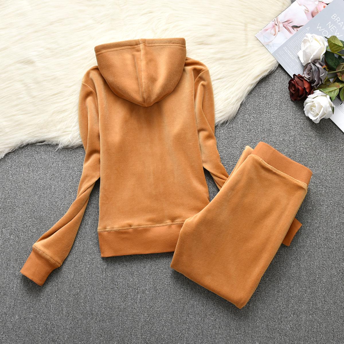 

Women s Velvet Casual Sportswear Set: Solid Color Cardigan Hoodie & Slim Fit Sweatpants XXL верблюд