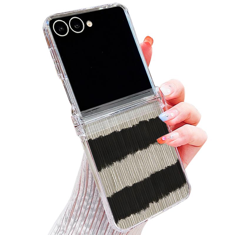 Fashion Striped Duck Heart Case For Samsung Galaxy Z Flip 8 7 FE 6 5 4 Z Flip8 Flip7 Flip6 Flip5 Hinged Clear PC Slim Hard Folding Phone Cover