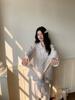 The new pajamas can be worn outside, the Korean version of the women's suit ins style simple pure cotton double-layer yarn breathable lace collar
