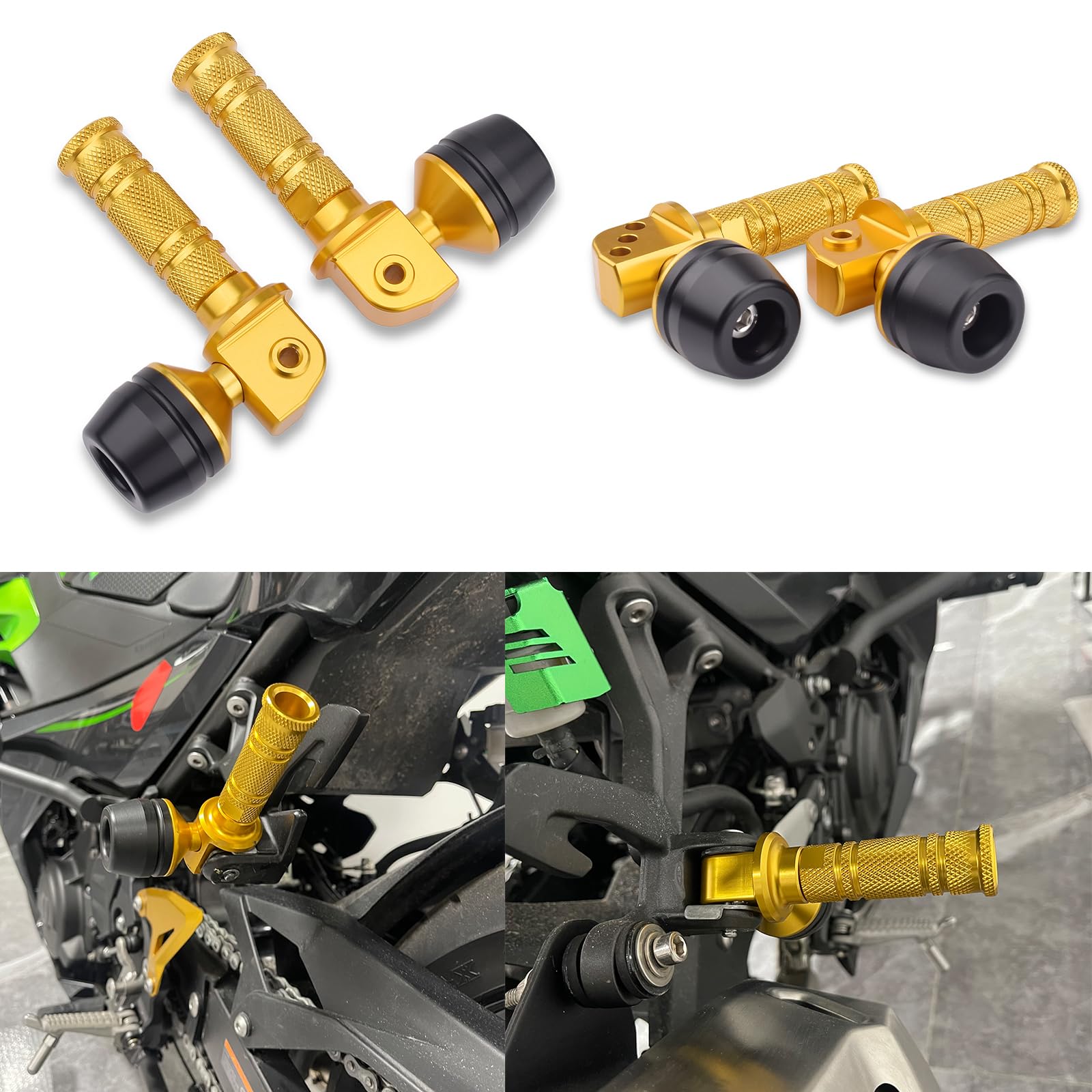 

Алюминиевые слайдеры подножек тандема LEDISHUN для Kawasaki ZX-25R/SE, ZX-4R/SE, ZX-4RR, Ninja 250, Ninja 400, Z250 и Z400 (Левый и правый набор) (Золото)