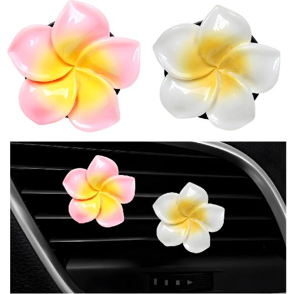 Wevdn 4PCS Flower Car Air Vent Clips, Colorful Tropical Flower Air Freshener Vent Clips with Aromatic Pad, Air Conditioning Outlet Clip Plumeria