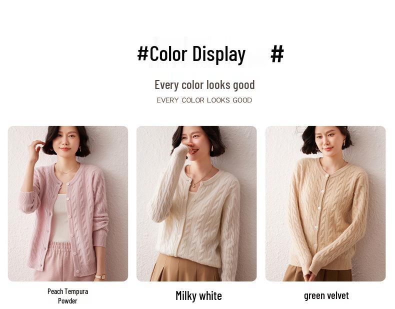 2026 Autumn Winter Women's Versatile Cashmere Round Neck Loose Knit Cardigan – Stylish, Thickened, and Cozy Cable Knit Coat