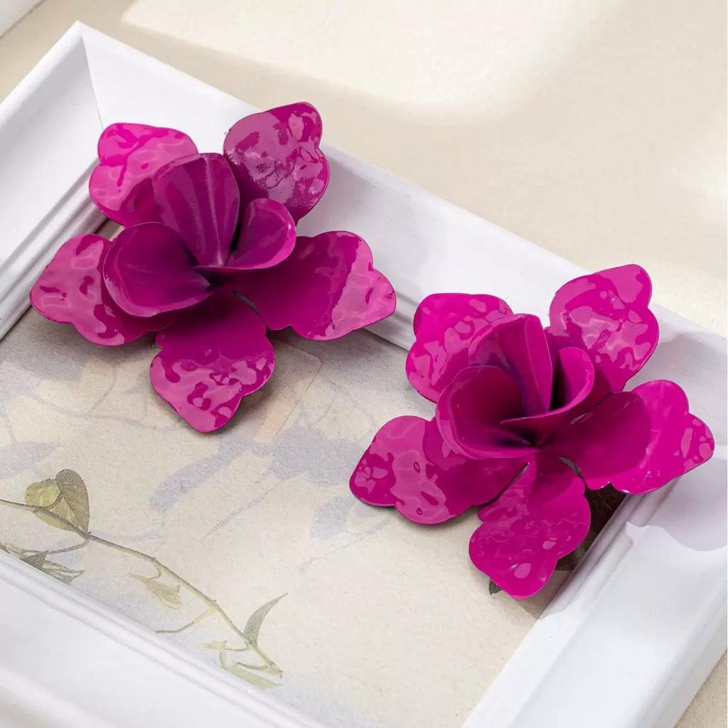 Popular Retro Pair Of Multi-Color Paint Exaggerated Large Flower Stud Earrings Suitable For Parties