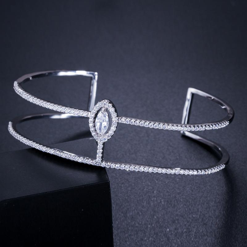 S0146 Jewelry, Micro-Inlaid Zircon Two-Layer Opening Adjustable Bracelet, Clothing Accessories Women