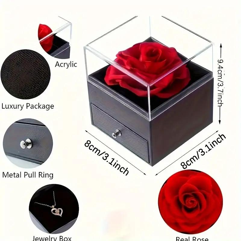Luxuriöse Halsketten mit Anhänger aus rotem Zirkon mit Geschenkbox in Rosenform für Freundin Ich liebe dich Geschenke 2025 Trendiger Hochzeitsschmuck