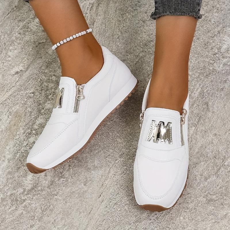 [166-23m Fehér Alkalmi Cipő] Fehér Divatos Alacsony Szárú 166-23m Női Alkalmi Cipő | Légáteresztő Bélés, Tartós TPR Talp