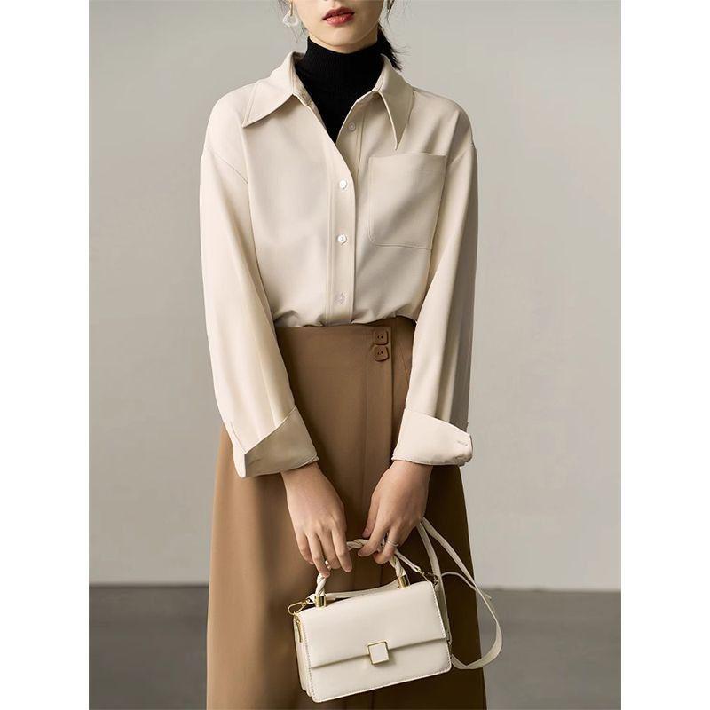 French Loose Brushed Thick Long Sleeve Shirt – Autumn/Winter Design for Women S